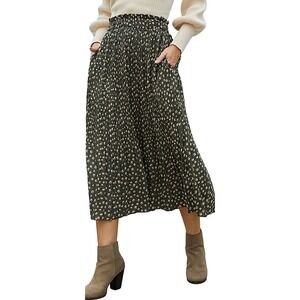 Exlura Pleated Swing High Waist Midi Floral Green Skirt Size M Boho